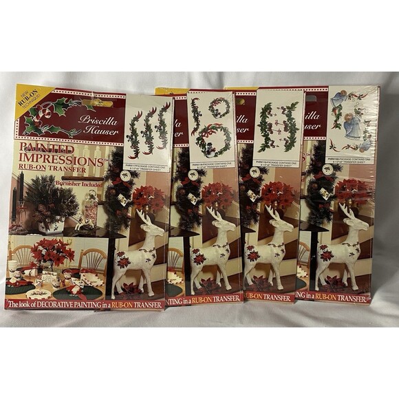 Lot Of 4) Priscilla Hauser Painted Impressions Christmas Rub-On Transfers NEW - Picture 1 of 8